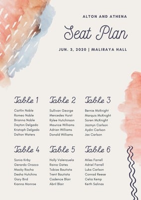Watercolor Floral Wedding Template Seat Plan Wedding Table Plan Chart Wedding Seating Chart Plan Printable Template Border 3 SEATING-3