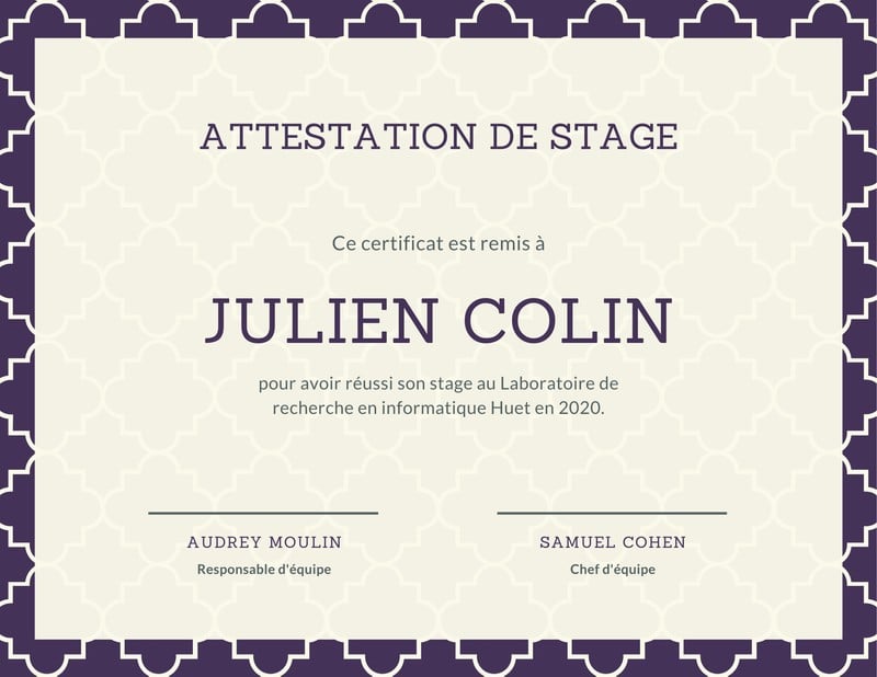 Attestation de stage modèles gratuits à personnaliser Canva