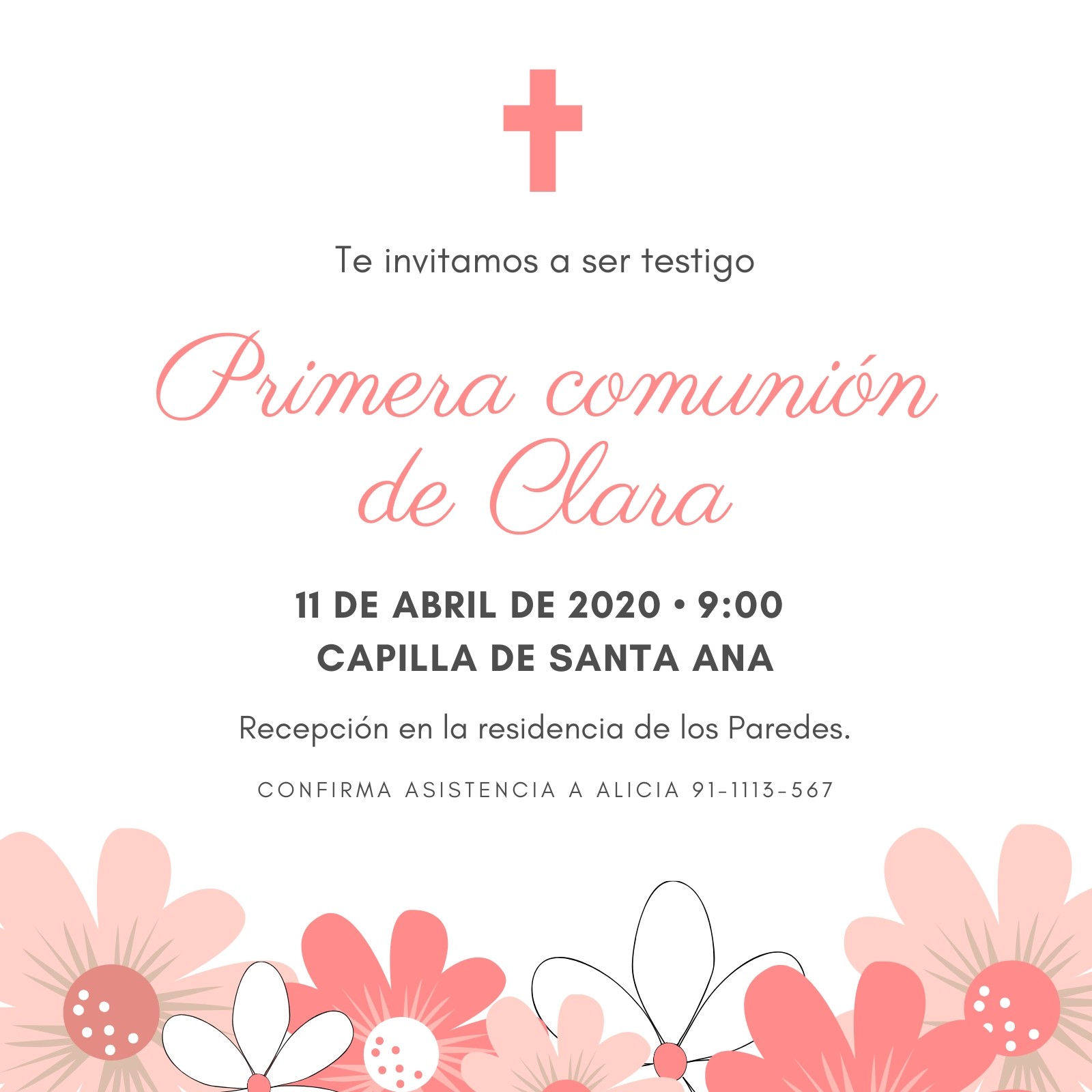 Invitación Primera Comunión Chica Rosa Melocotón