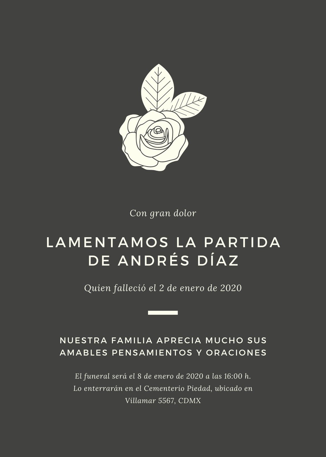 Ejemplos De Obituarios En Español Plantillas para anuncios de fallecimiento gratis | Canva