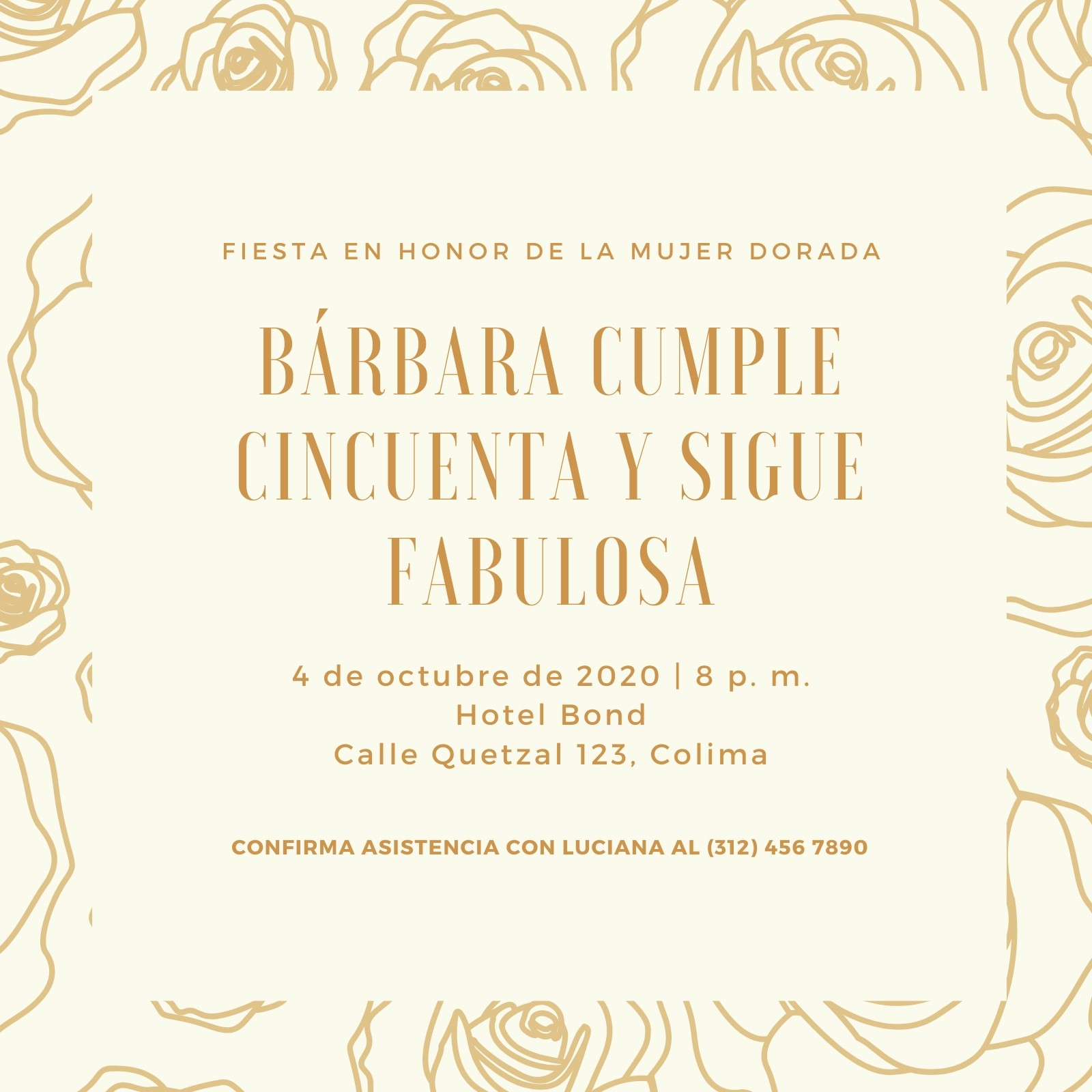 Dorado Floral Ilustración 50.º Cumpleaños Invitación