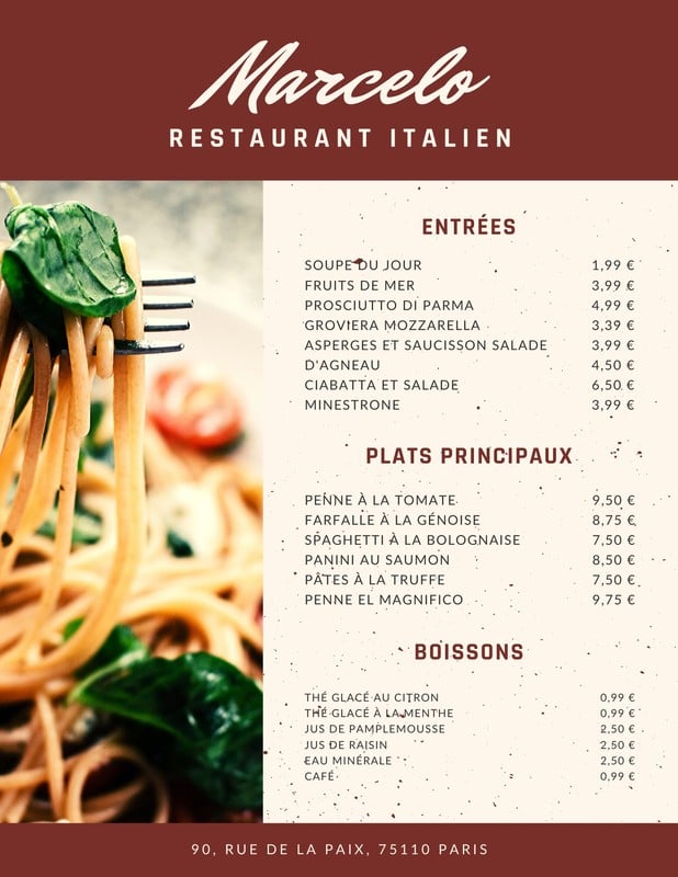 Menus italiens : les plus beaux modèles du web | Canva