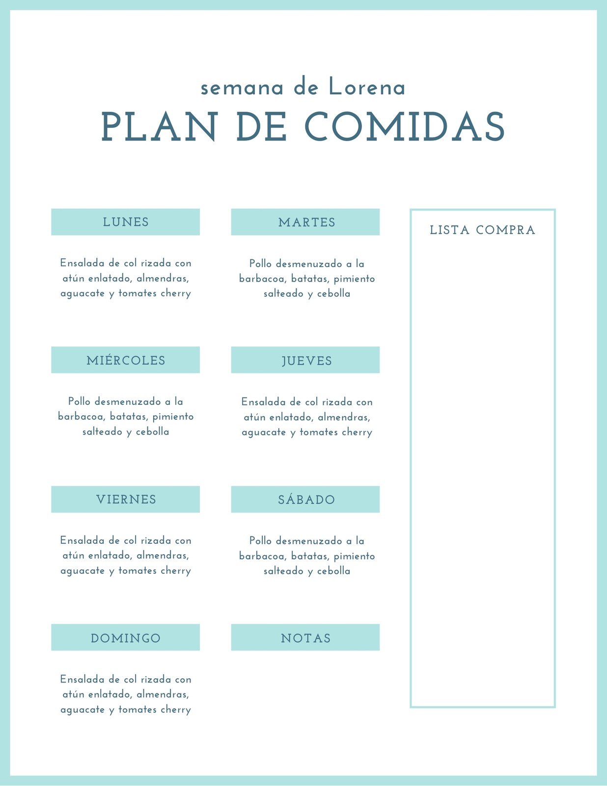 Plan De Comidas Semanal Plantillas de plannings de menús de comidas semanal y más! | Canva
