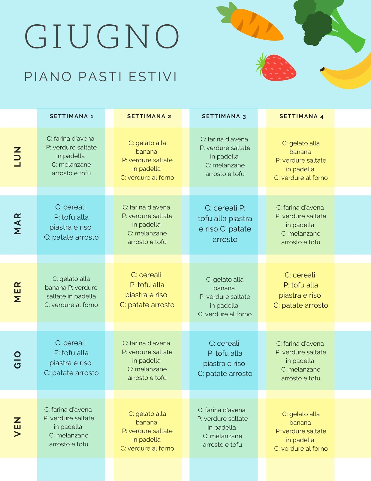 Menù settimanale Giugno