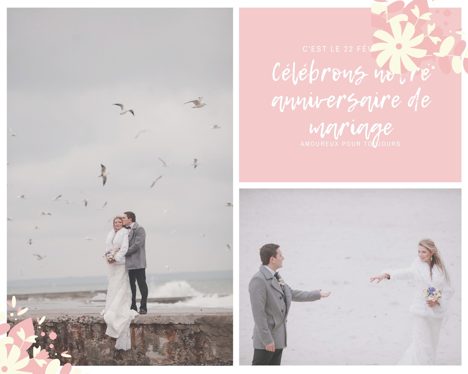 Montage photo floral rose pastel de mariage