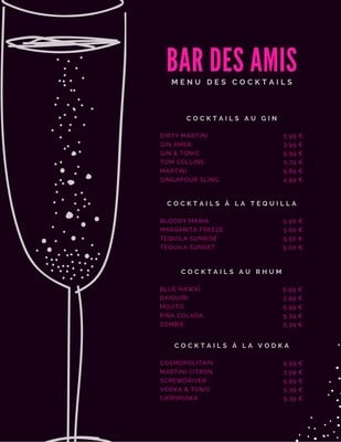 Modeles De Cartes Des Cocktails Gratuits Canva