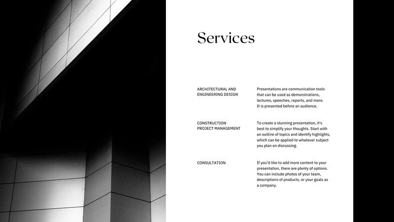 black and white modern company presentation