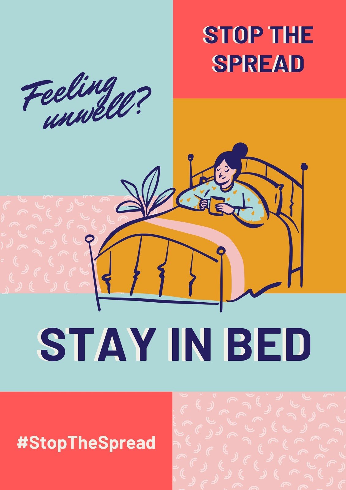 Color Blocks Stop the Spread, Stay in Bed Poster