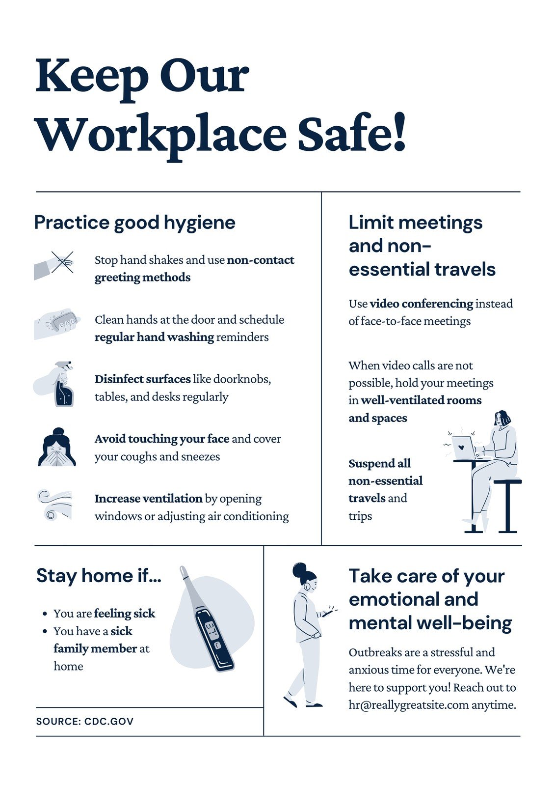 Blue and White Workplace Guidelines Coronavirus Poster - Templates by Canva