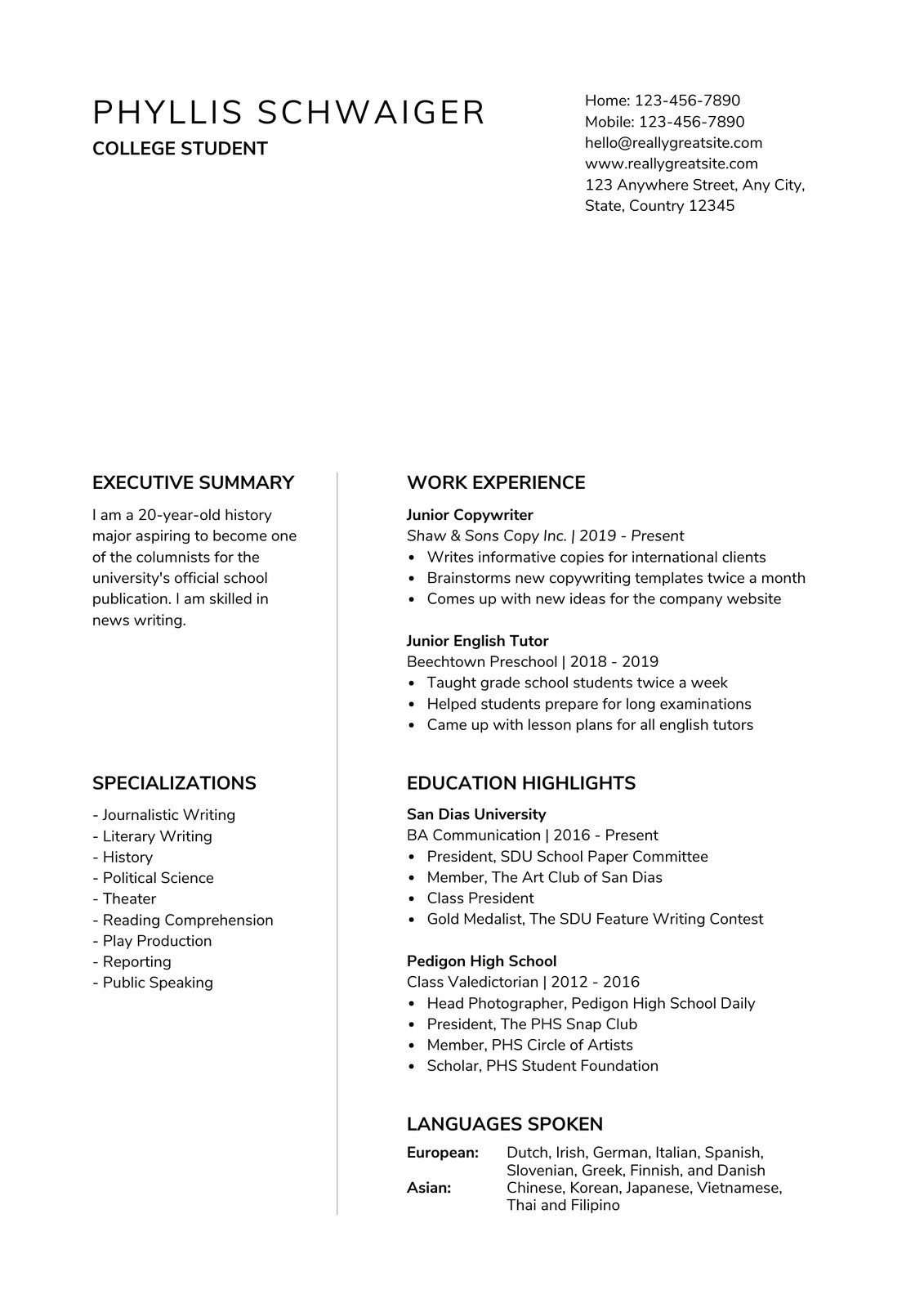 Customize 24+ College Resumes Templates Online - Canva Intended For High Resume Templates What To Look For