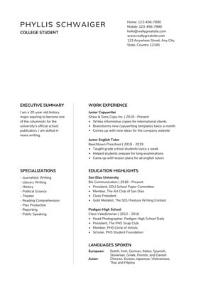 Resume Template For Undergraduate Student from marketplace.canva.com