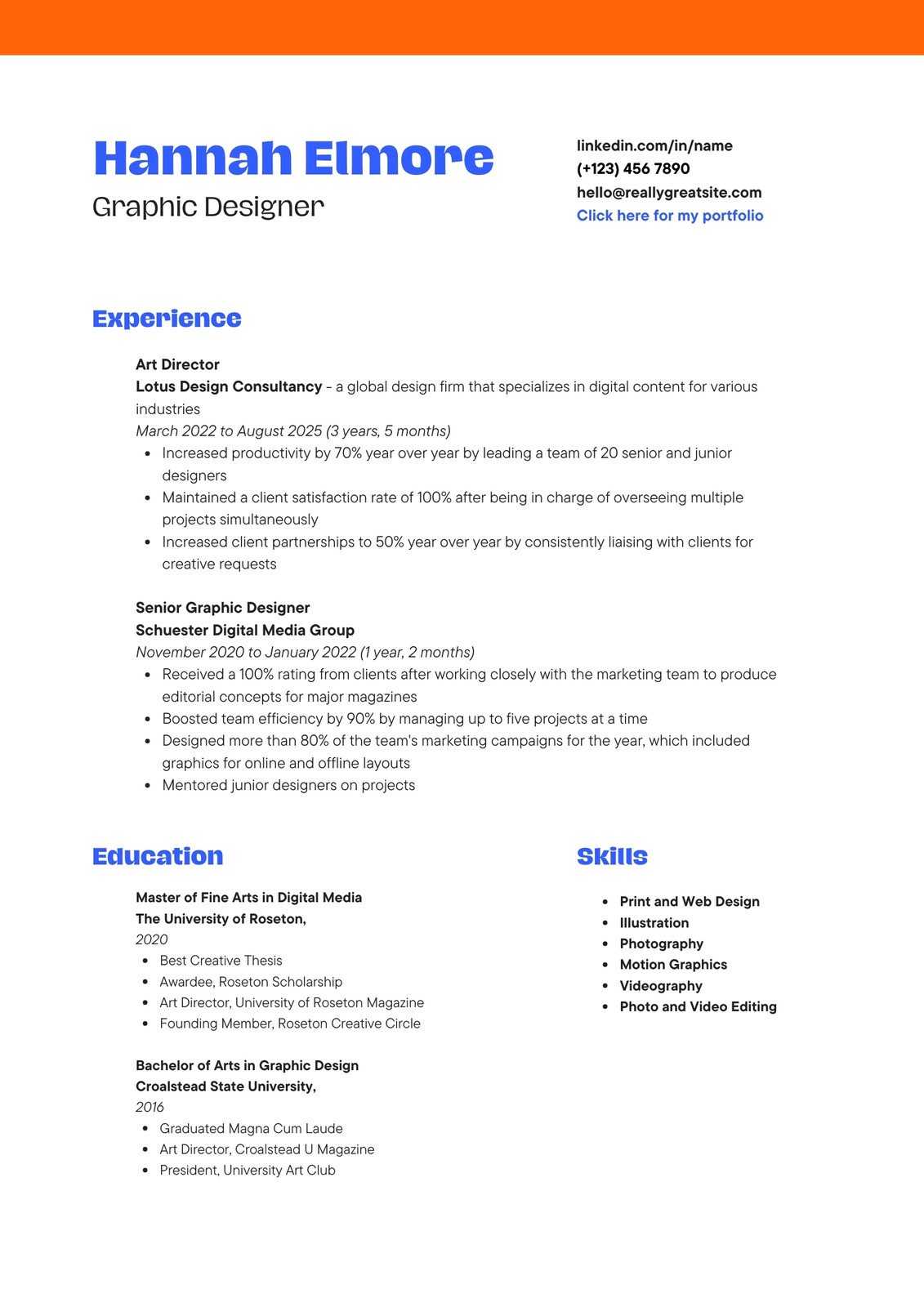 Orange Blue Bold Modern Graphic Designer Resume
