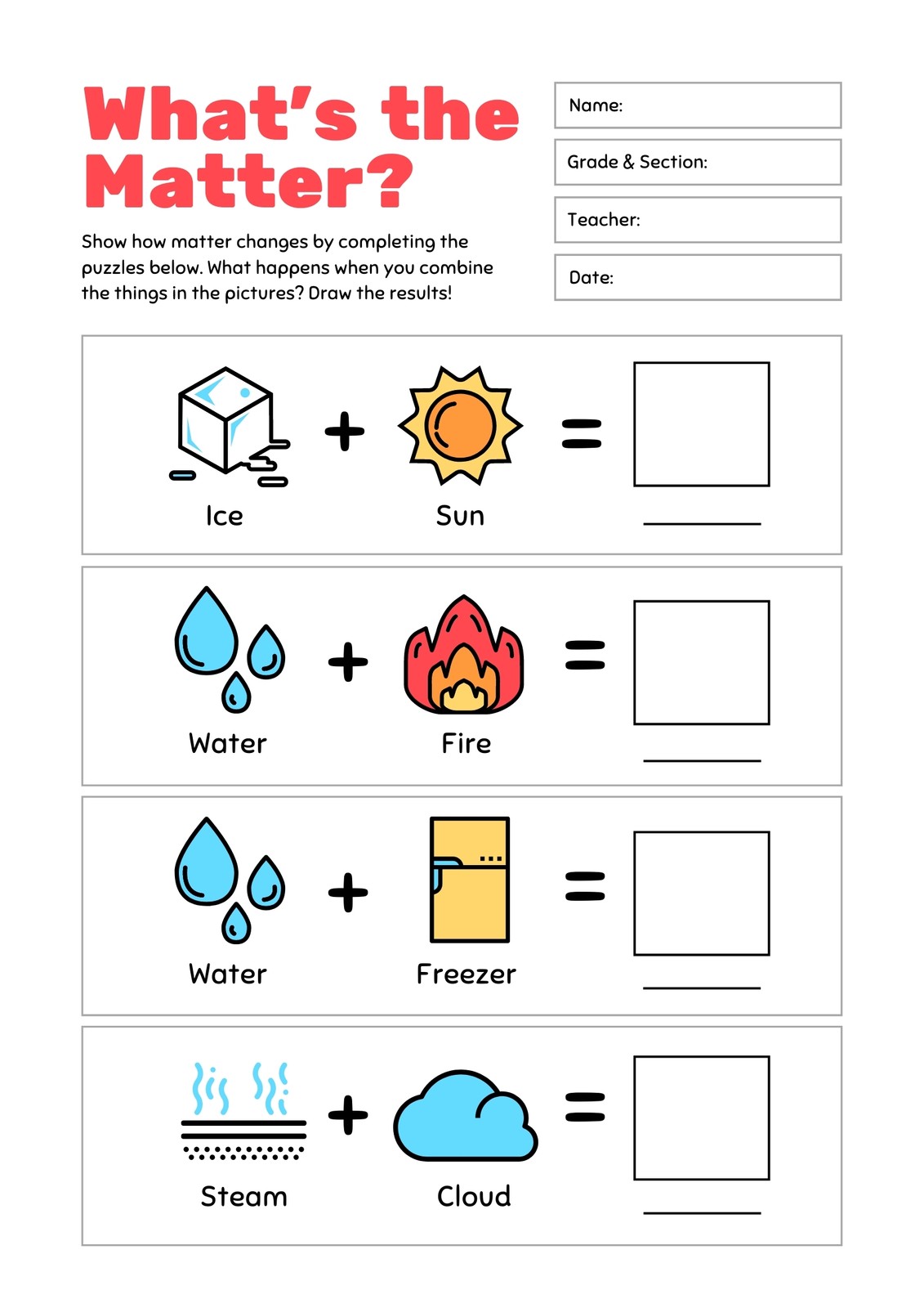 Colorful Phases of Matter Printable Worksheet With Regard To Changes In Matter Worksheet
