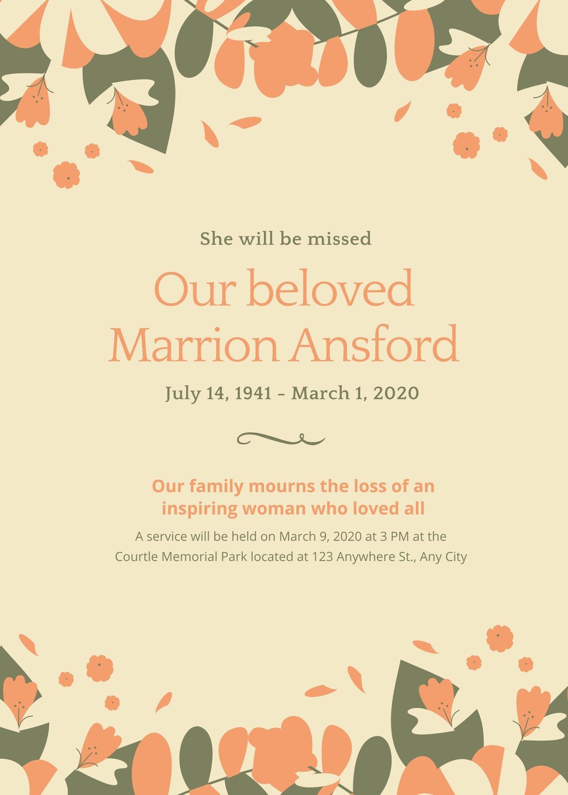 Free and customizable death announcement templates  Canva Pertaining To Death Anniversary Cards Templates