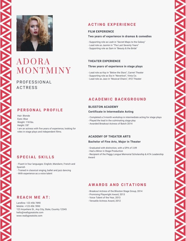 free modern acting resume template download