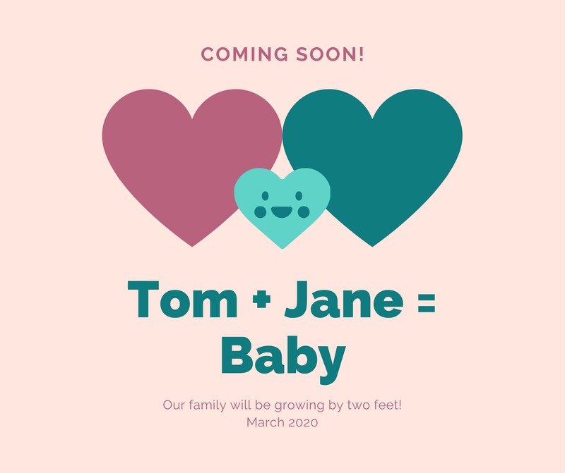 Pastel Illustrated Coming Soon Hearts Baby Announcement Facebook