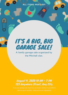 Blue Yellow Garage Sale Illustration Flyer Templates By Canva