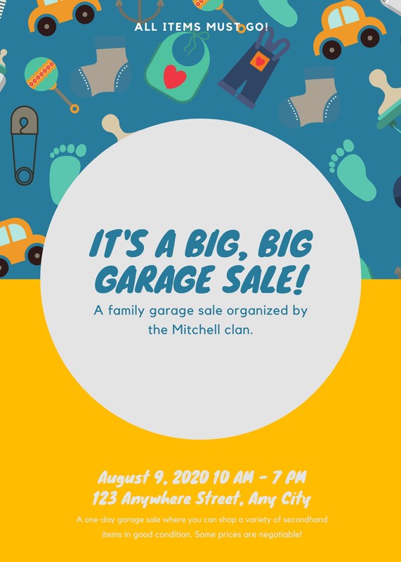 Blue Yellow Garage Sale Illustration Flyer Templates By Canva