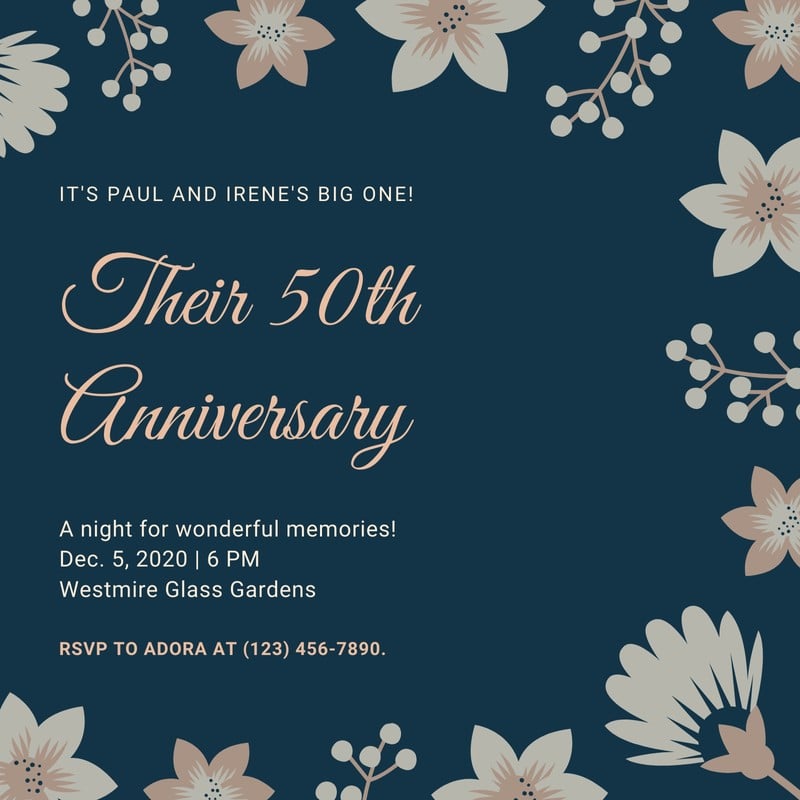 Free, custom printable 50th anniversary invitation templates Canva