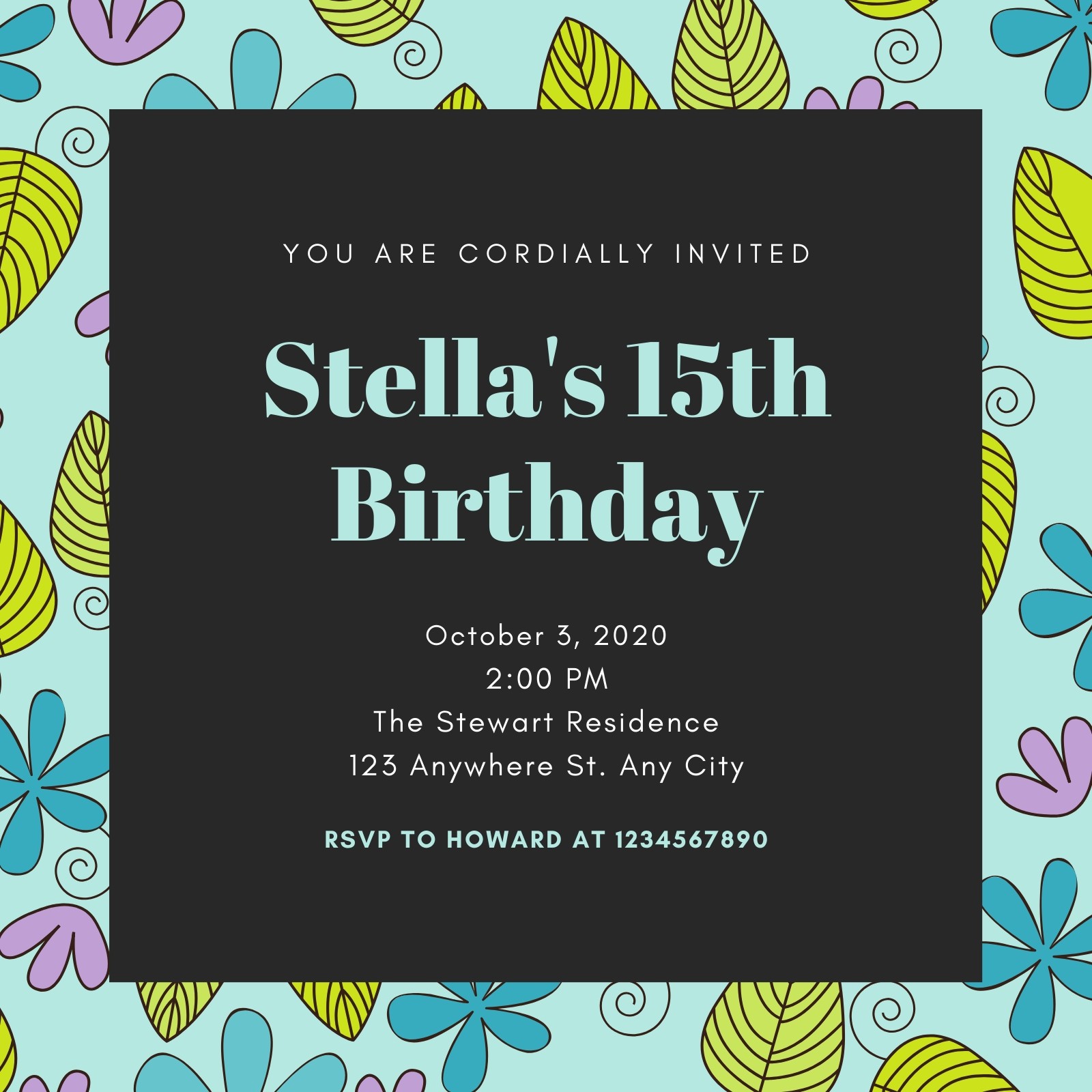 Light Turquoise Floral Birthday Party Invitation Templates By Canva