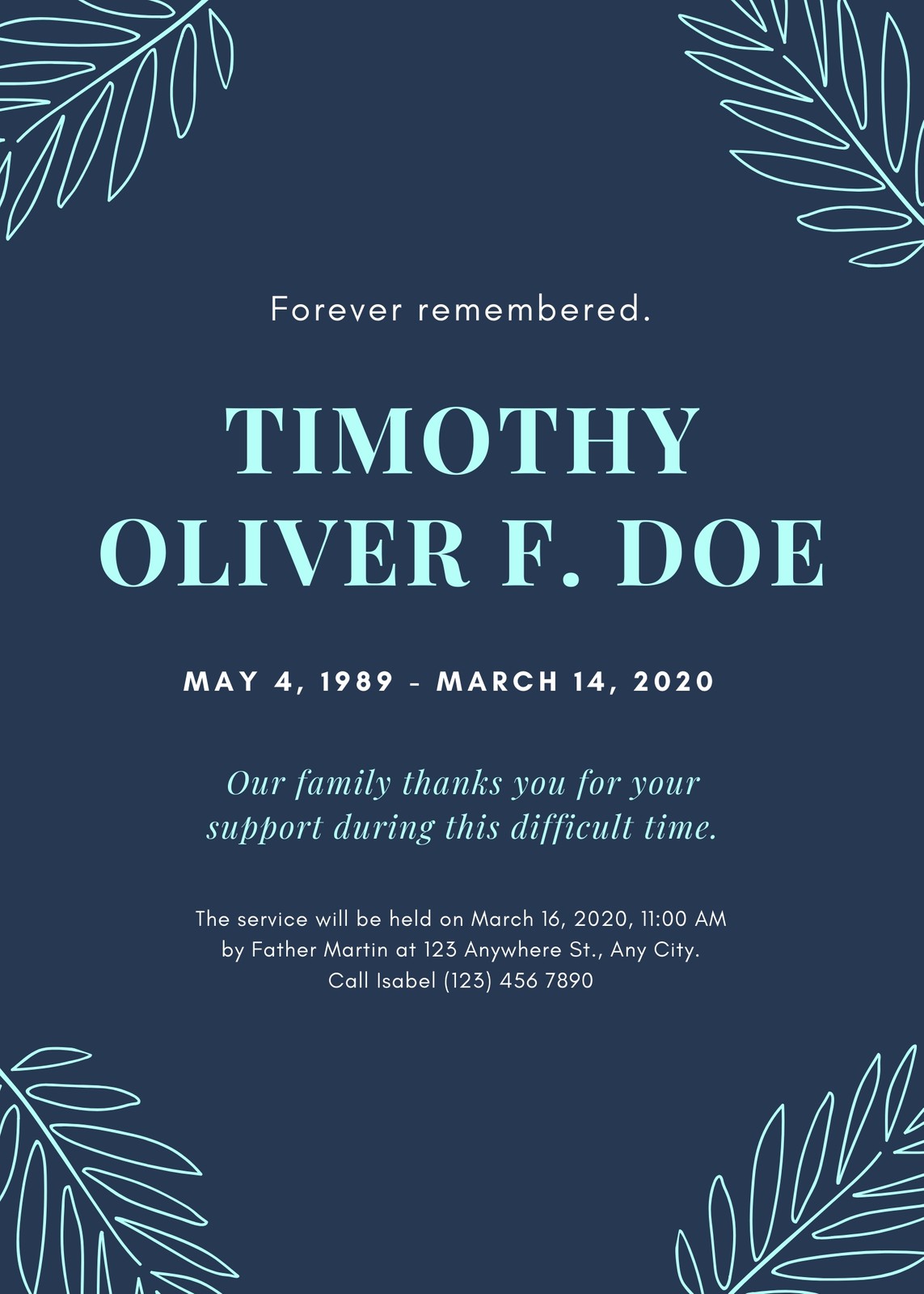 Free and customizable death announcement templates Canva