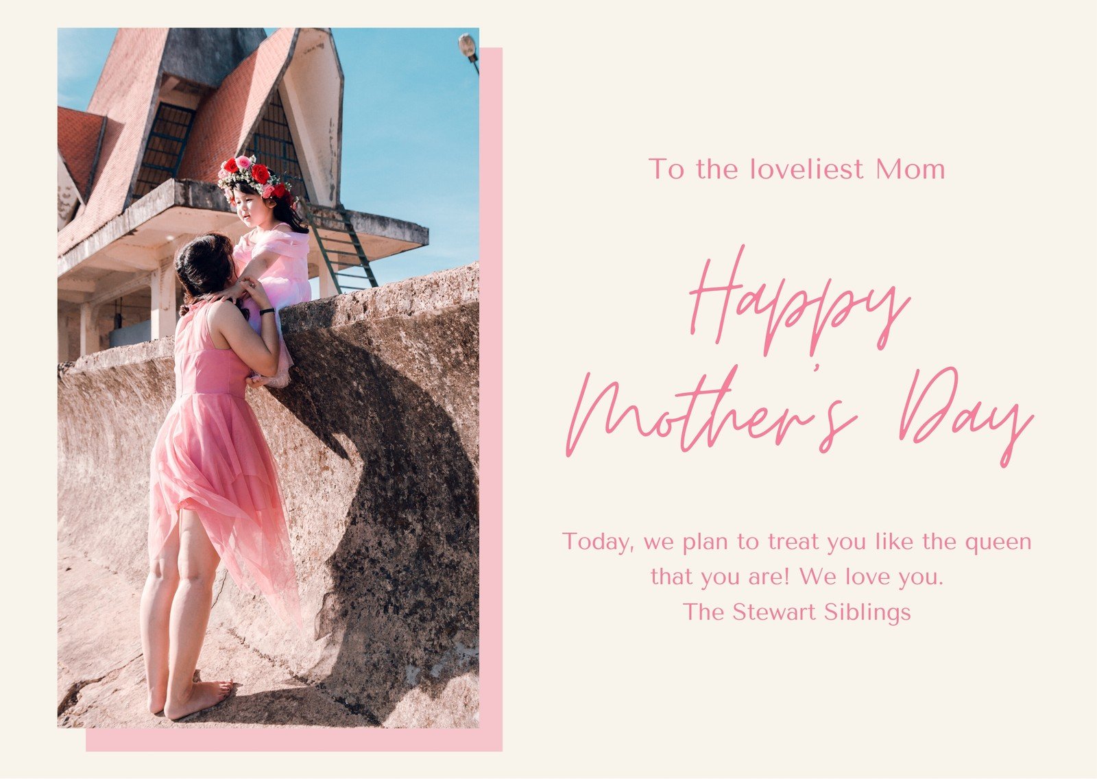 Simple Pink and White Photo Mother’s Day Card