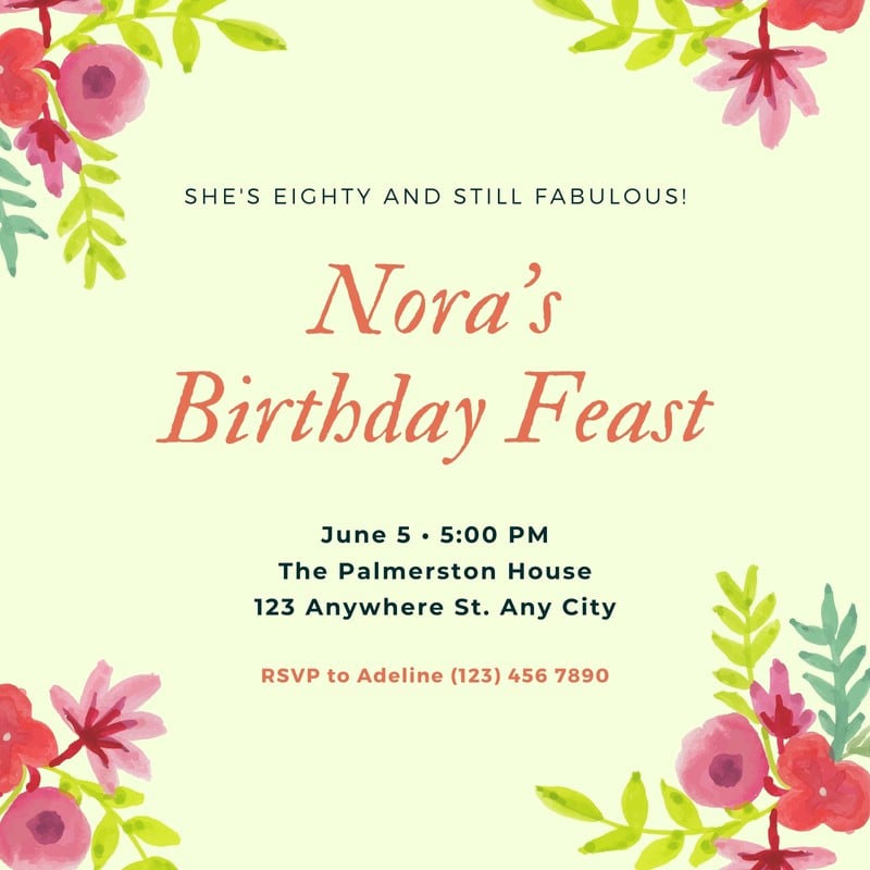 Free, printable custom 80th birthday invitation templates | Canva