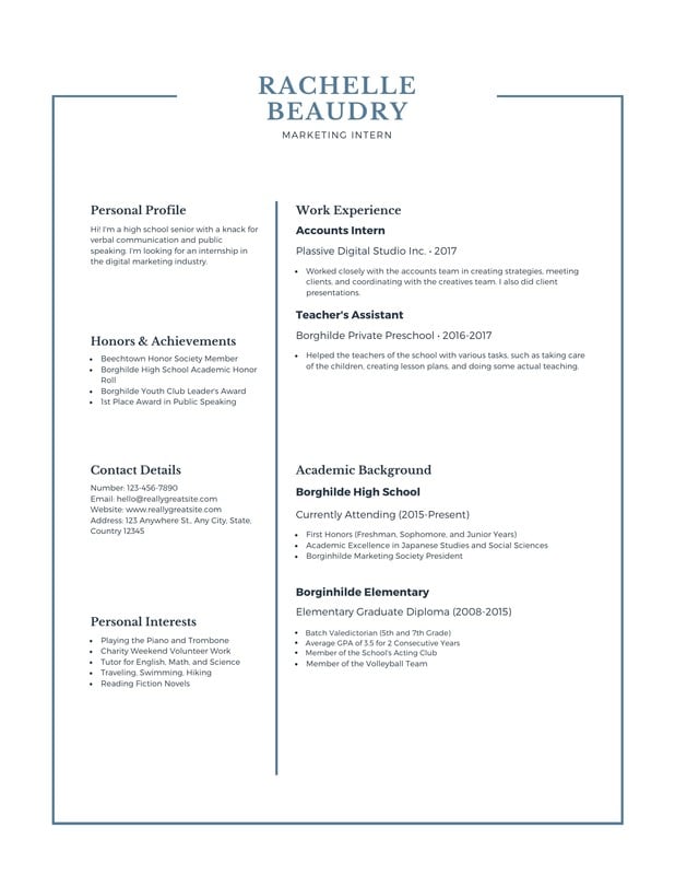 high school resume no work experience template
