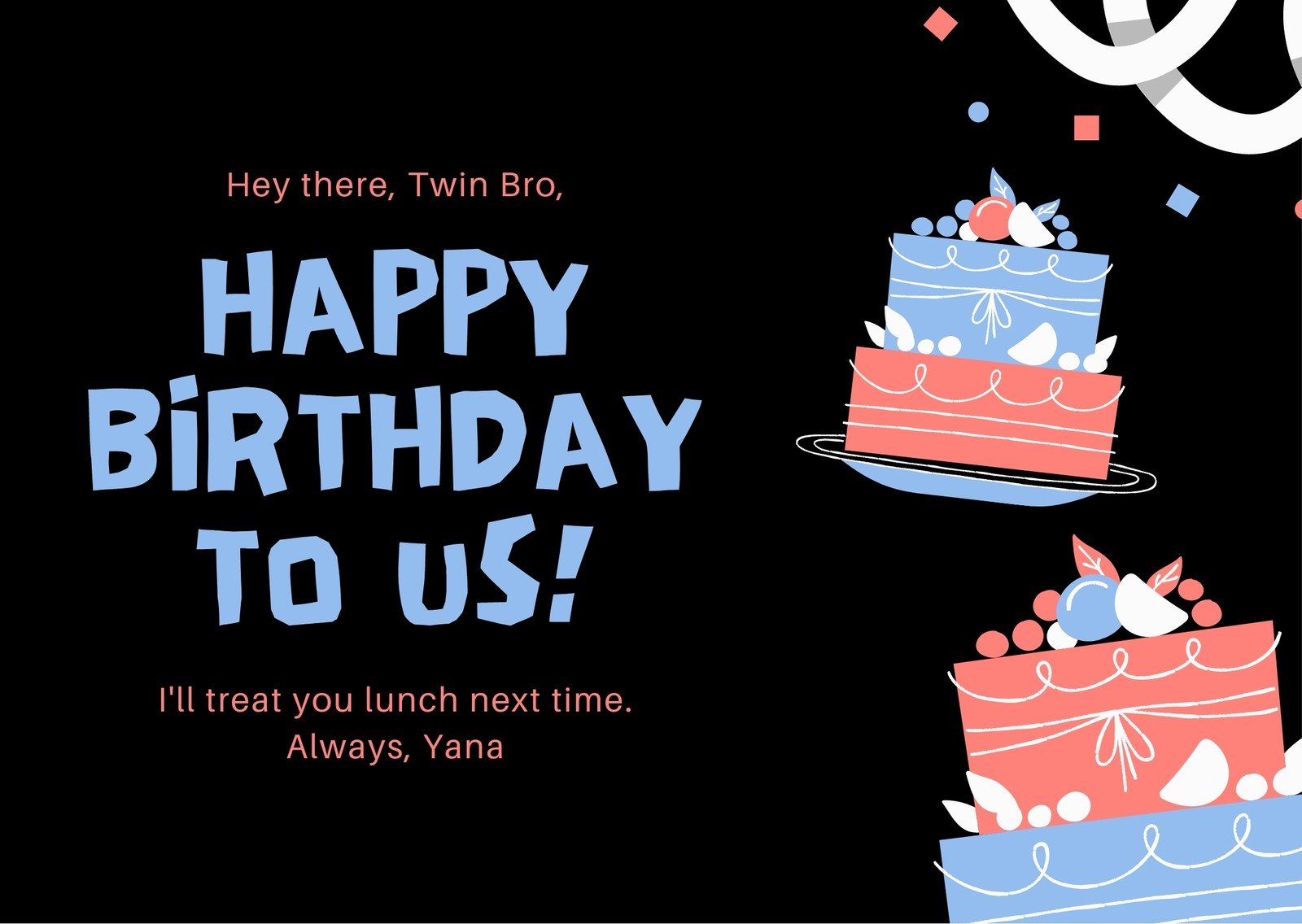 Pink and Blue Brother Birthday Card - Templates by Canva