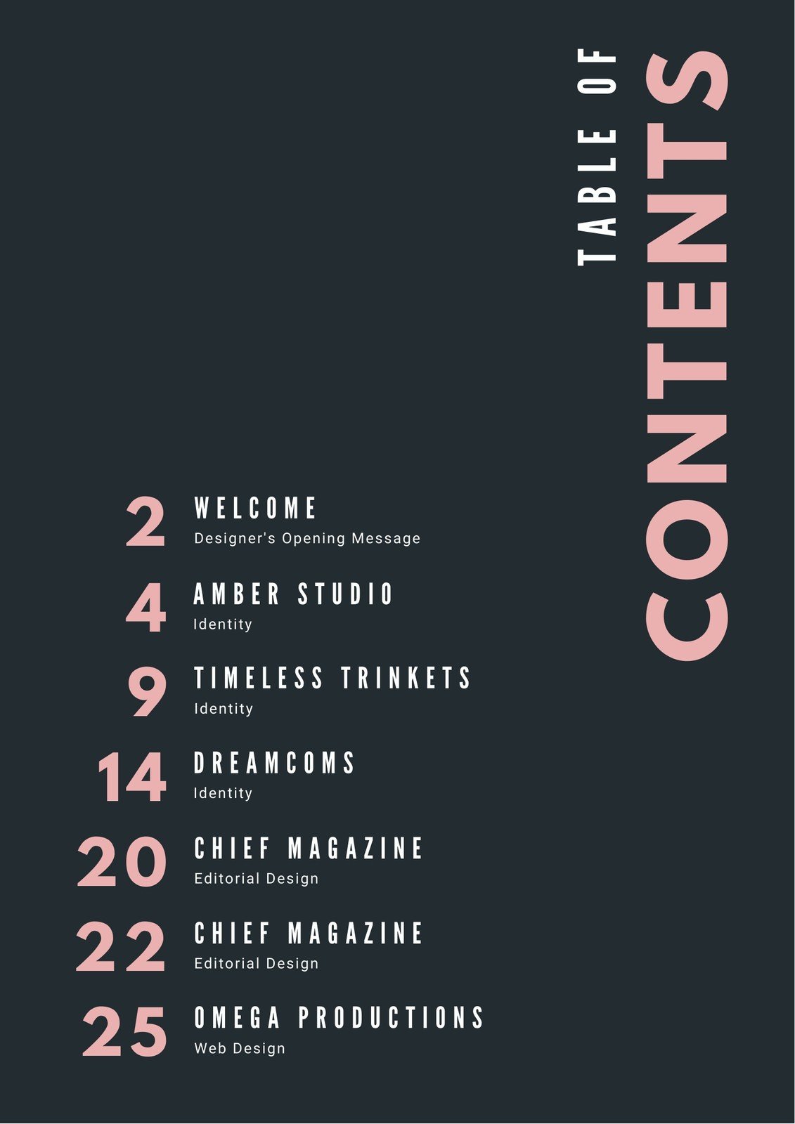 Pastel Pink Typography Portfolio General Table Of Contents Templates 