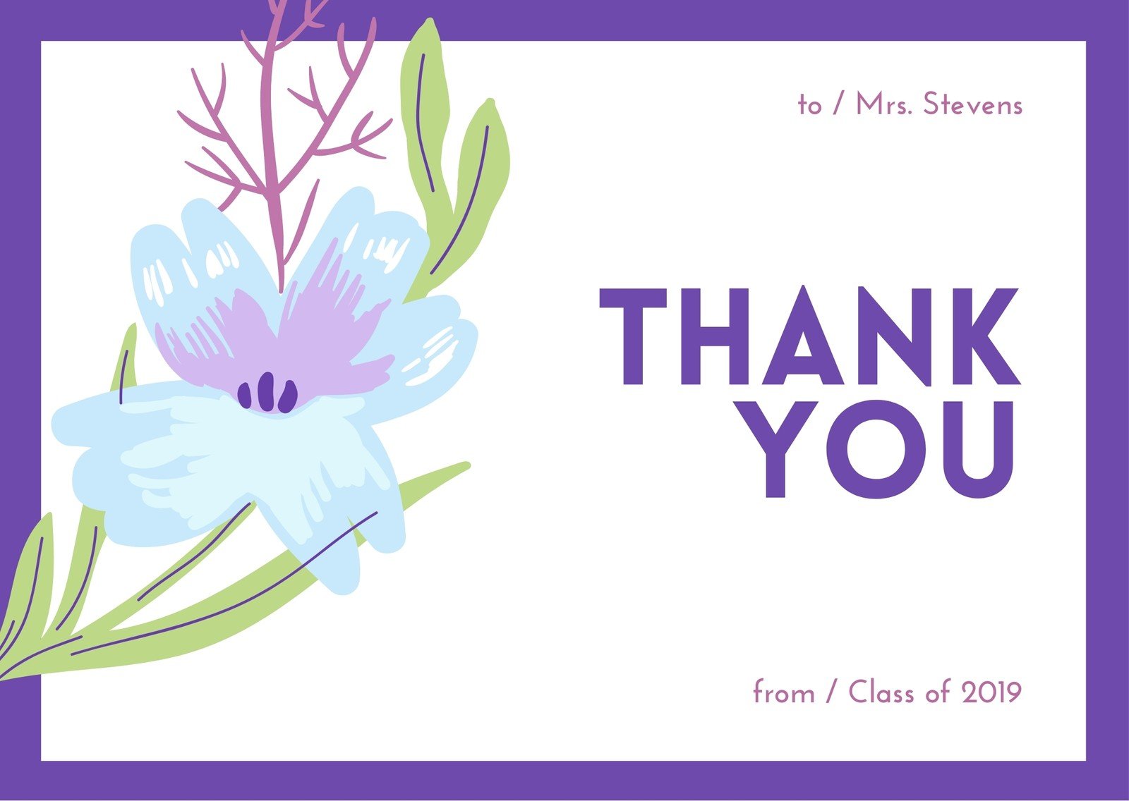 Purple Floral Teacher Thank You Card - Templates by Canva Inside Thank You Card For Teacher Template