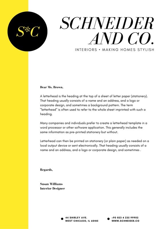 Yellow Black Elegant Interior Design Creative Letterhead