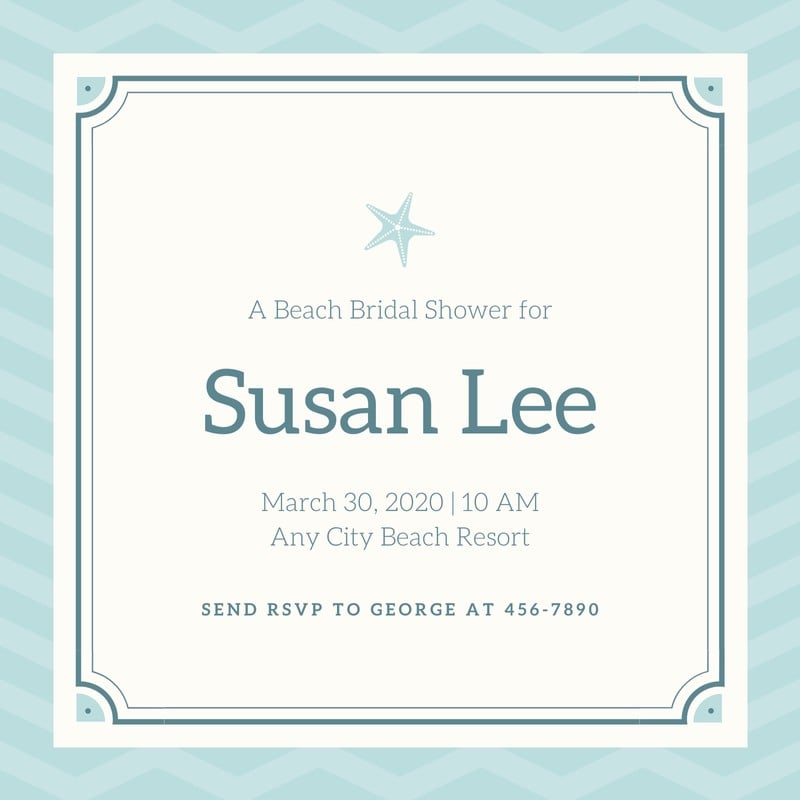 Pale Blue And Teal Beach Bridal Shower Invitation