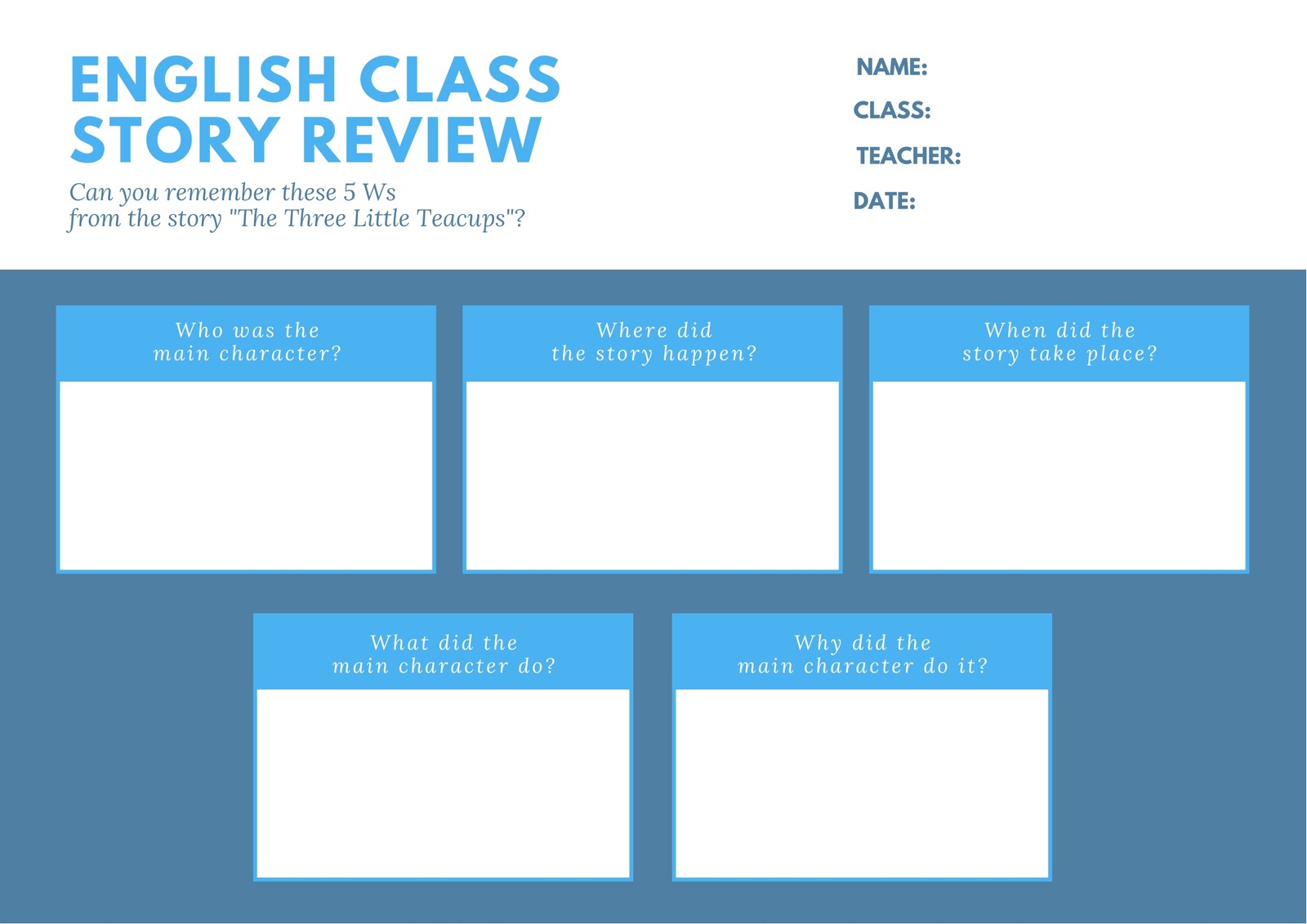 Blue And White Simple 5w Graphic Organizer