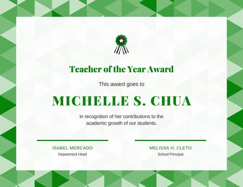 Teacher Of The Year Award Template
