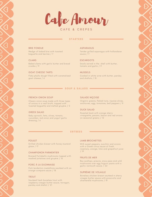 Free printable and customizable French menu templates Canva