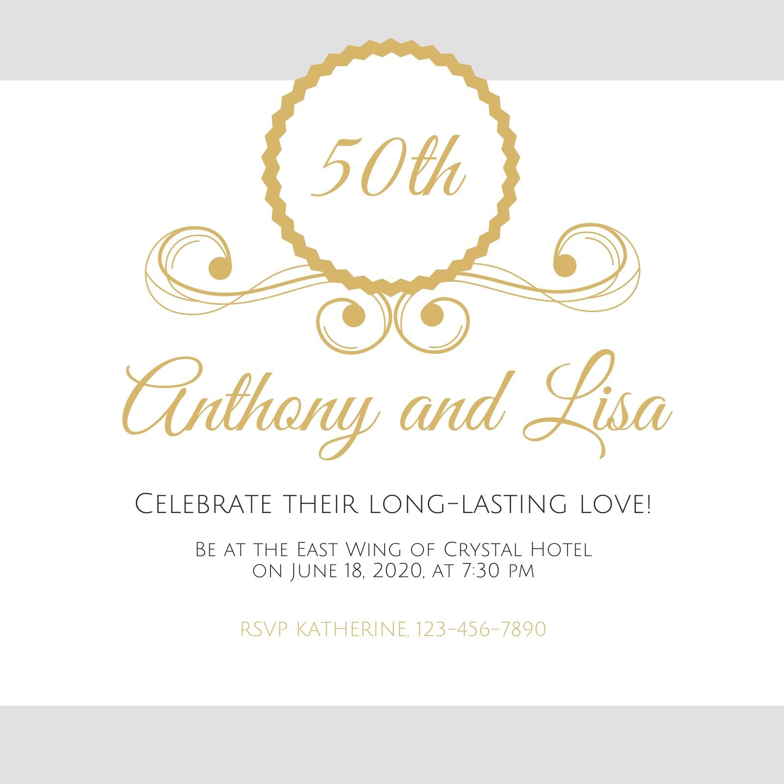 50th Wedding Anniversary Invitation Celebrating 50 Years Gold White