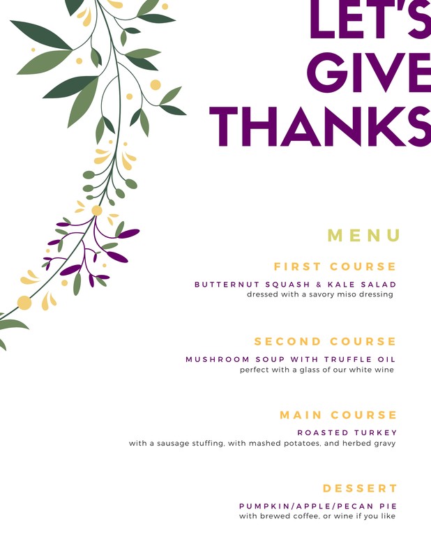 Free printable, customizable Thanksgiving menu templates | Canva