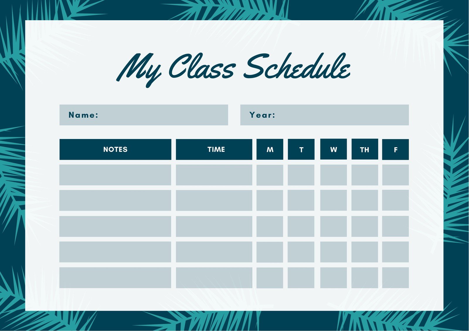 free daily class schedule template