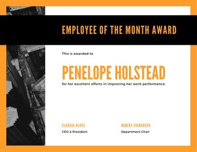 Employee Of The Month Certificate Template With Picture from marketplace.canva.com