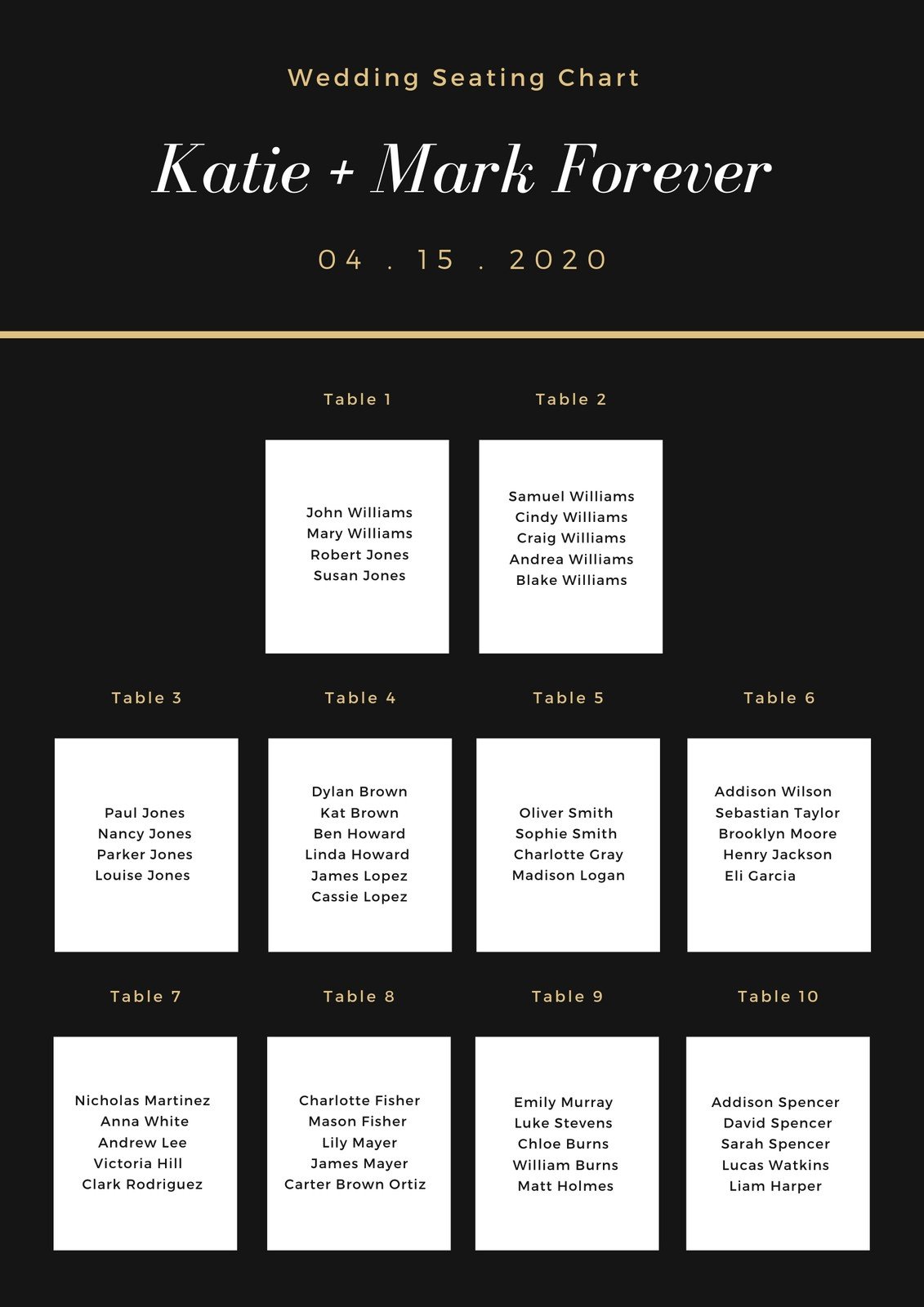 Black and White Simple Elegant Seating Chart