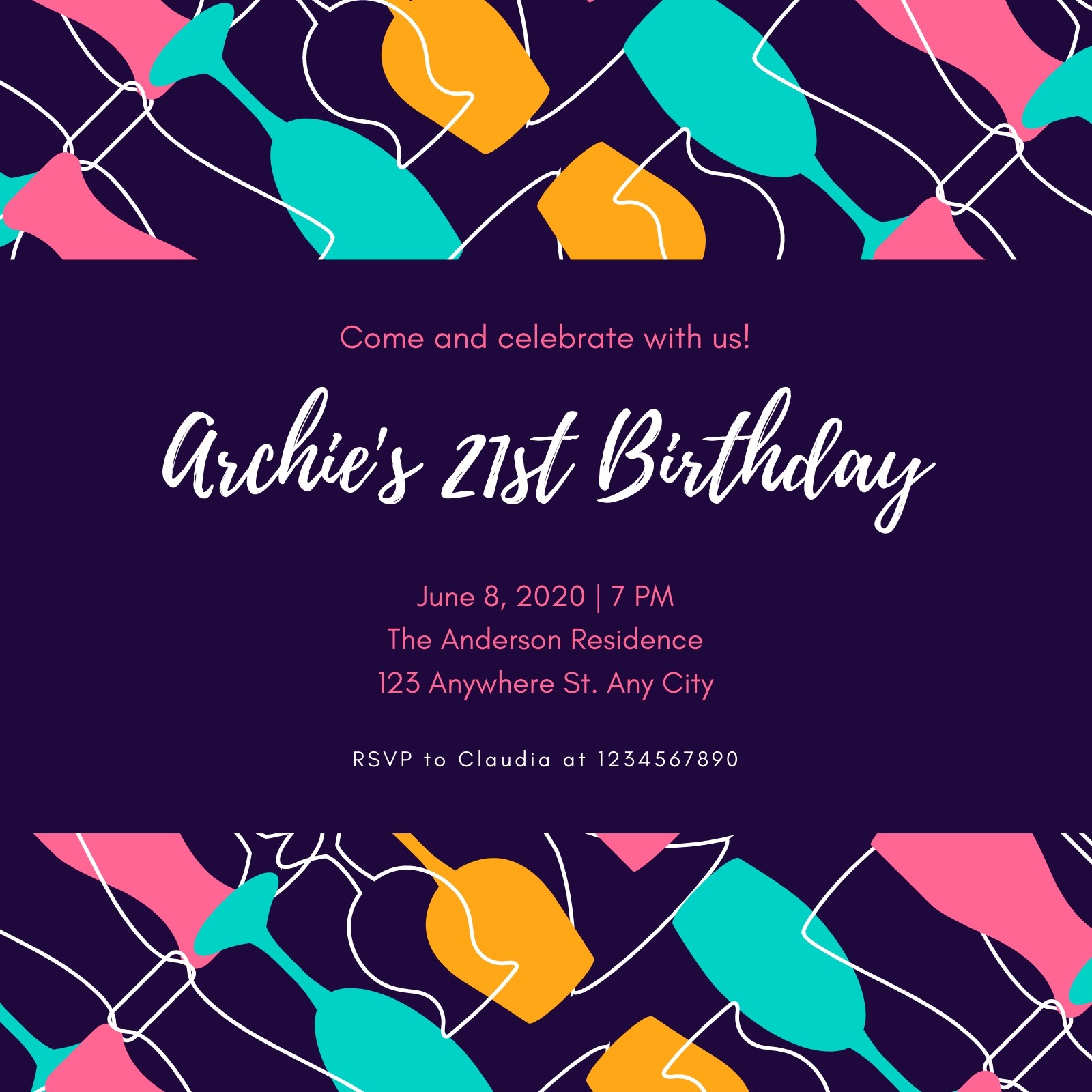 Free, custom printable 21st birthday invitation templates Canva