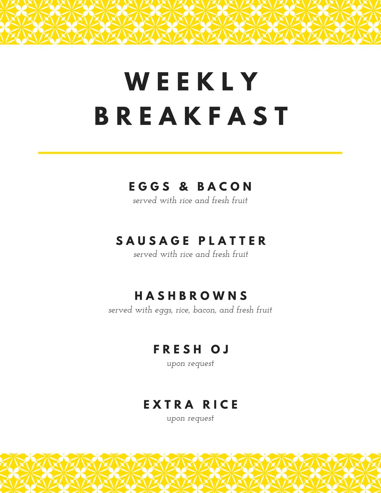 Yellow Black Photo Lunch Weekly Menu - Templates by Canva