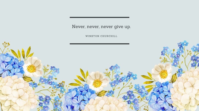 Blue Watercolor Flowers With Quote Desktop Wallpaper Templates
