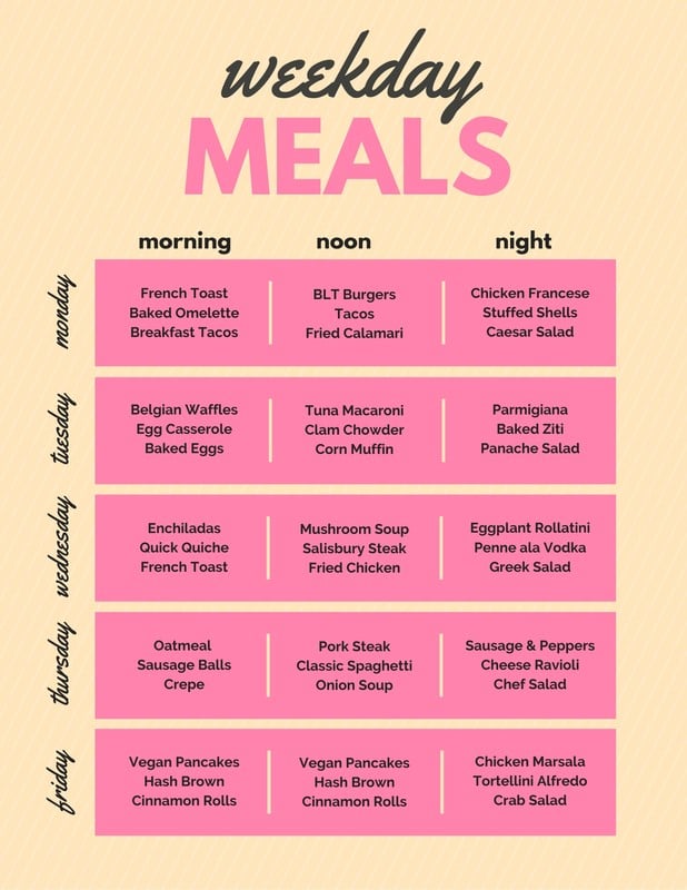 Customize 215+ Weekly Menu Templates Online - Canva