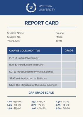 Fake College Report Card Template from marketplace.canva.com