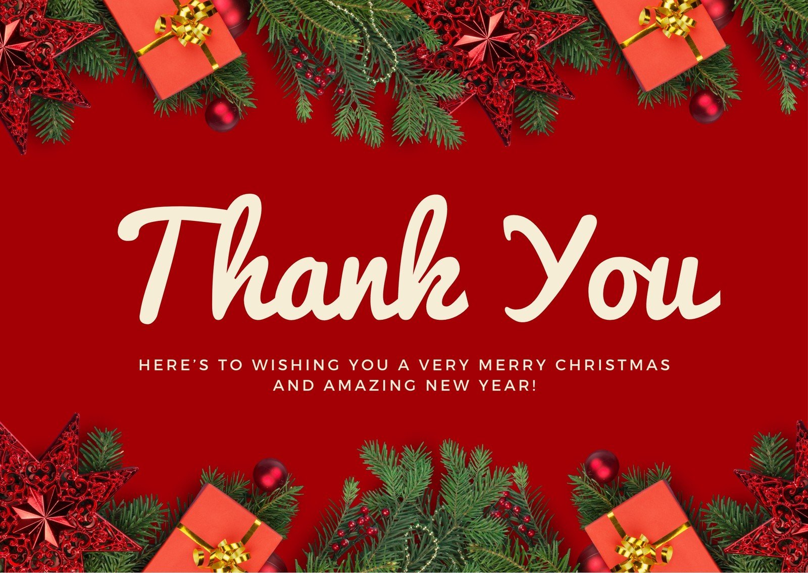 Red Christmas Decor Christmas Thank You Card Templates by Canva
