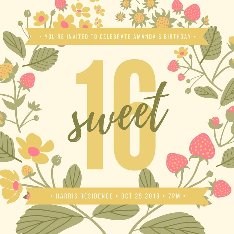 Free custom printable sweet 16 invitation templates Canva