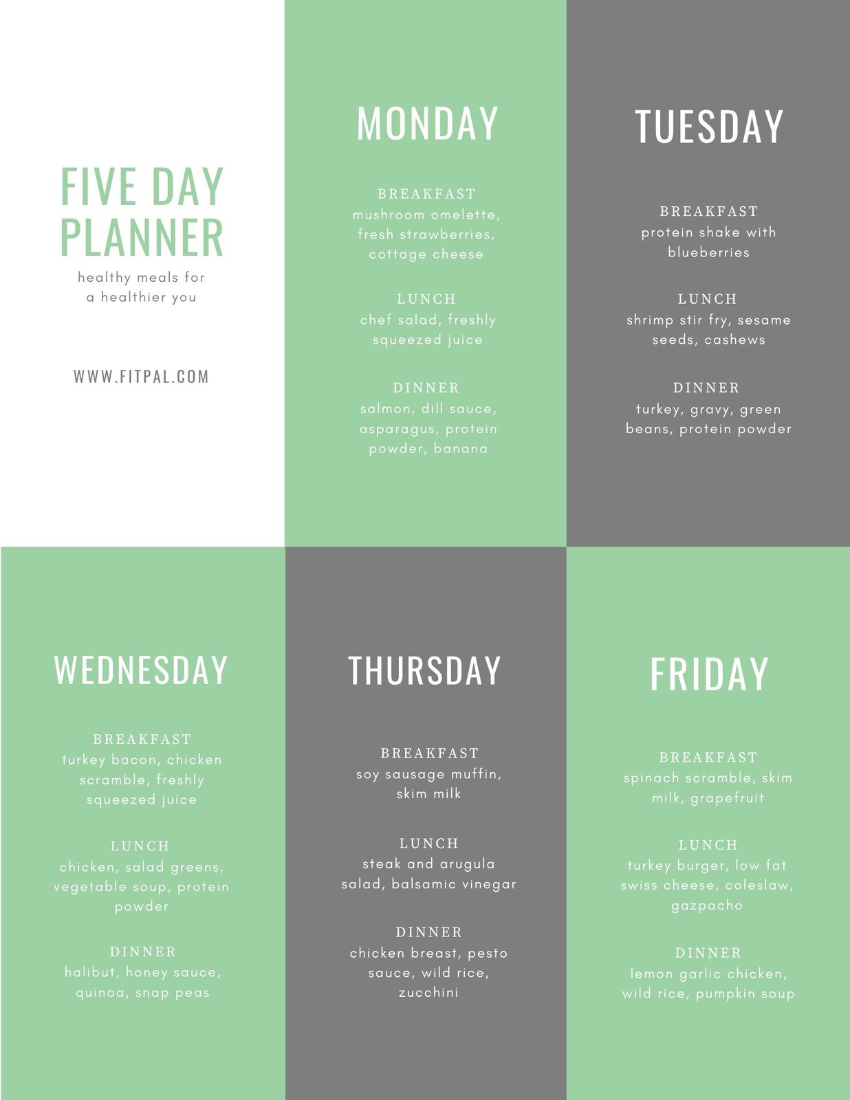 Free, customizable meal planner menu templates