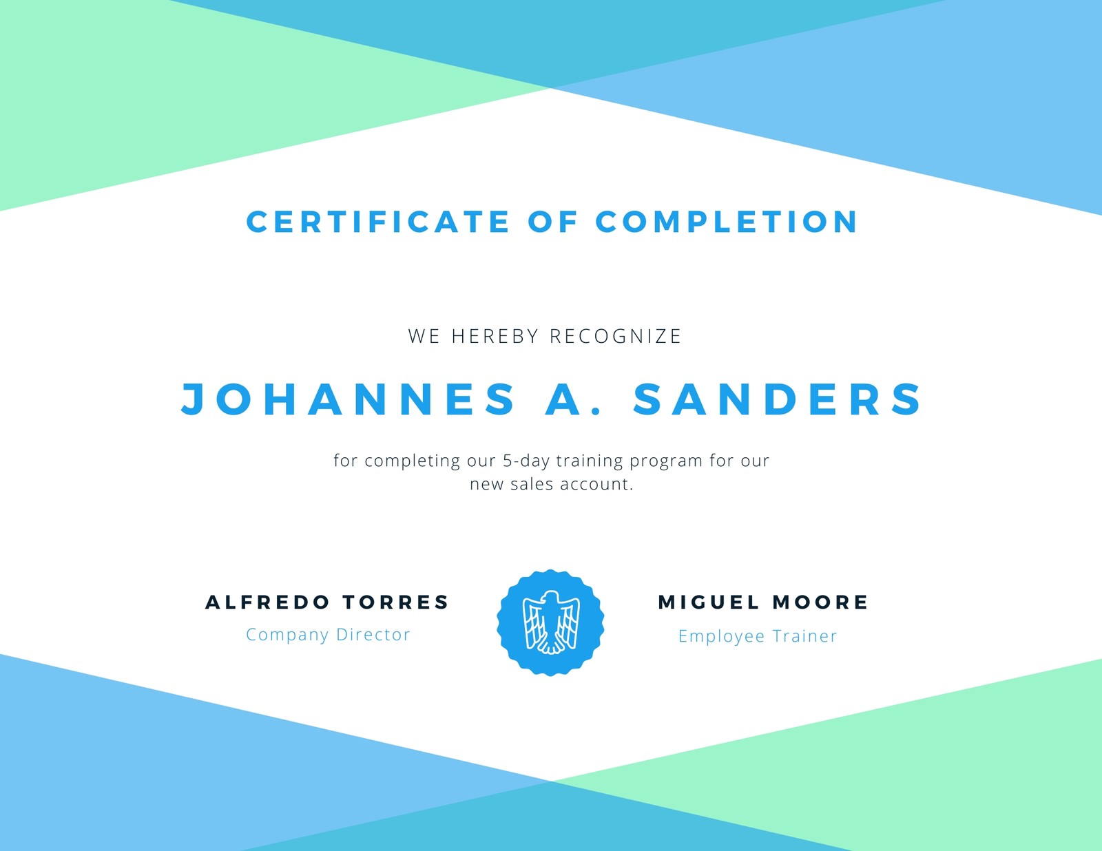 certificate of completion template blue